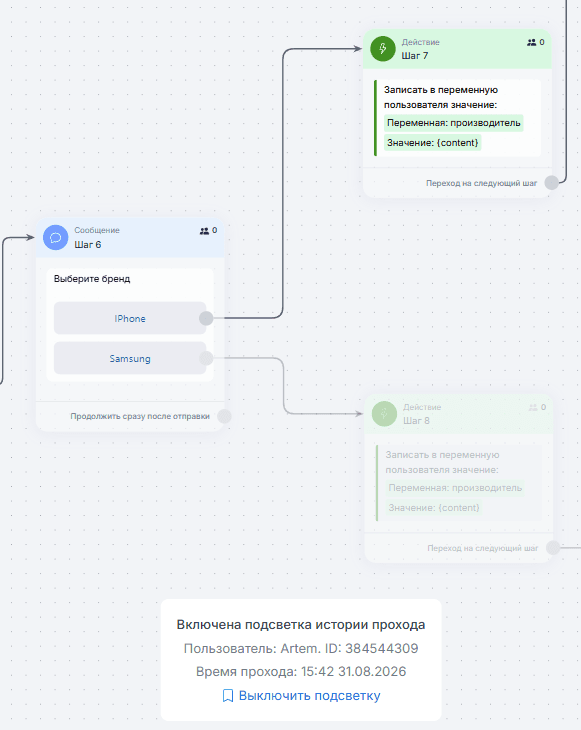 История шагов в боте